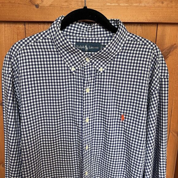 VTG Polo Ralph Lauren Button Down Shirt Mens XXL Blue Gingham Oxford Long Sleeve - Picture 1 of 8